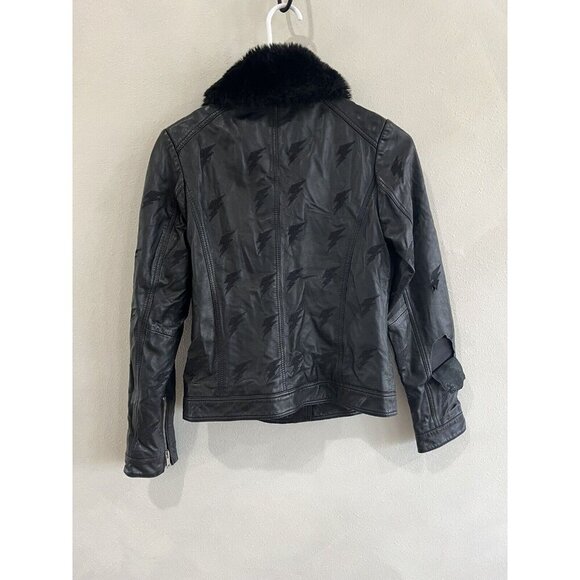 SAMANTHA SIPOS Black Ribbed 100% Leather Biker Cropped Jacket Extra Small AS IS - Picture 2 of 7